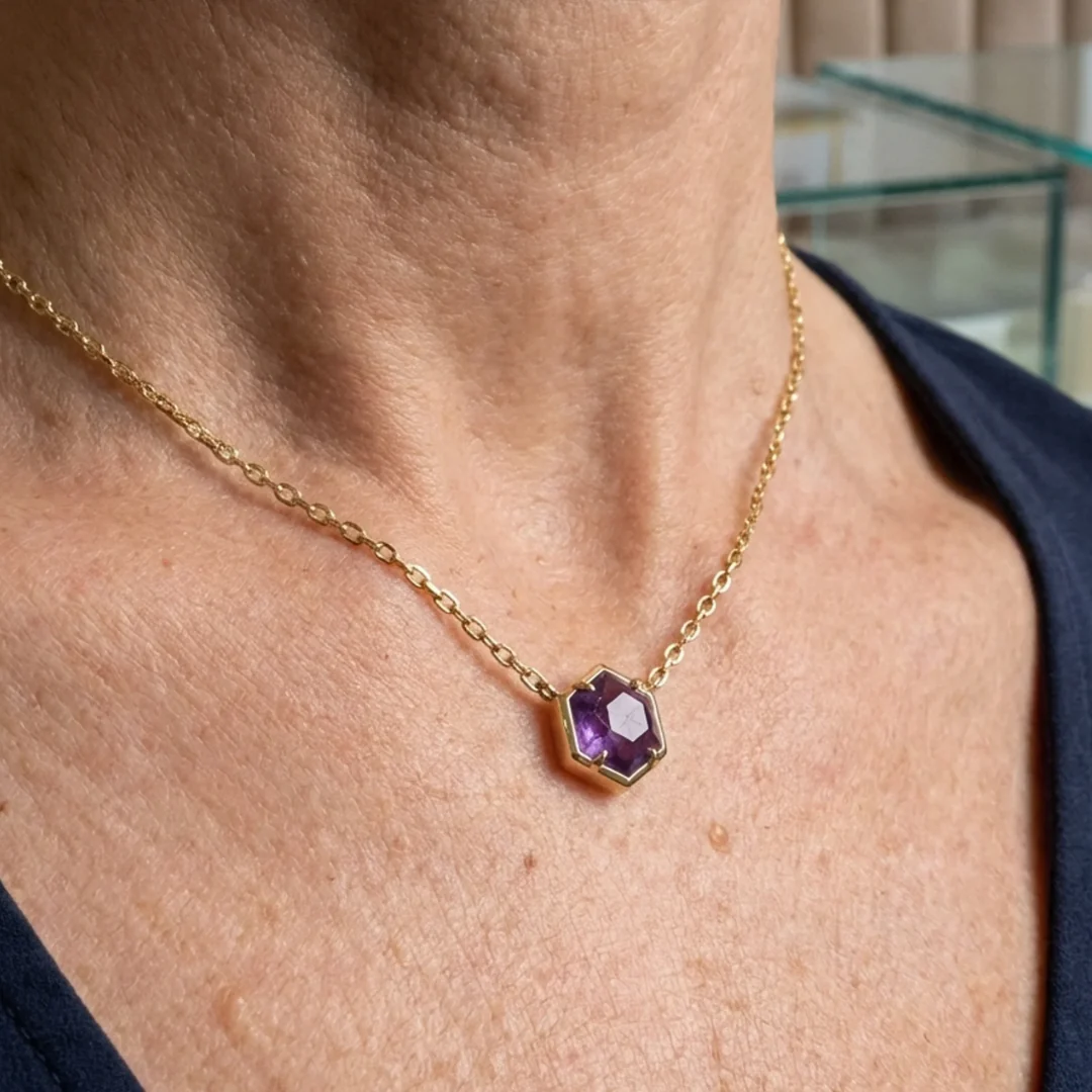 Amethyst Bezel Pendant Necklace | Rose Gold - Image 2