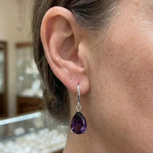 Amethyst Teardrop Earrings | White Gold - Image 2