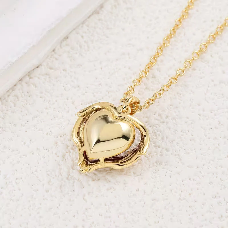 Angel Embrace Ruby Heart Necklace | Gold - Image 5