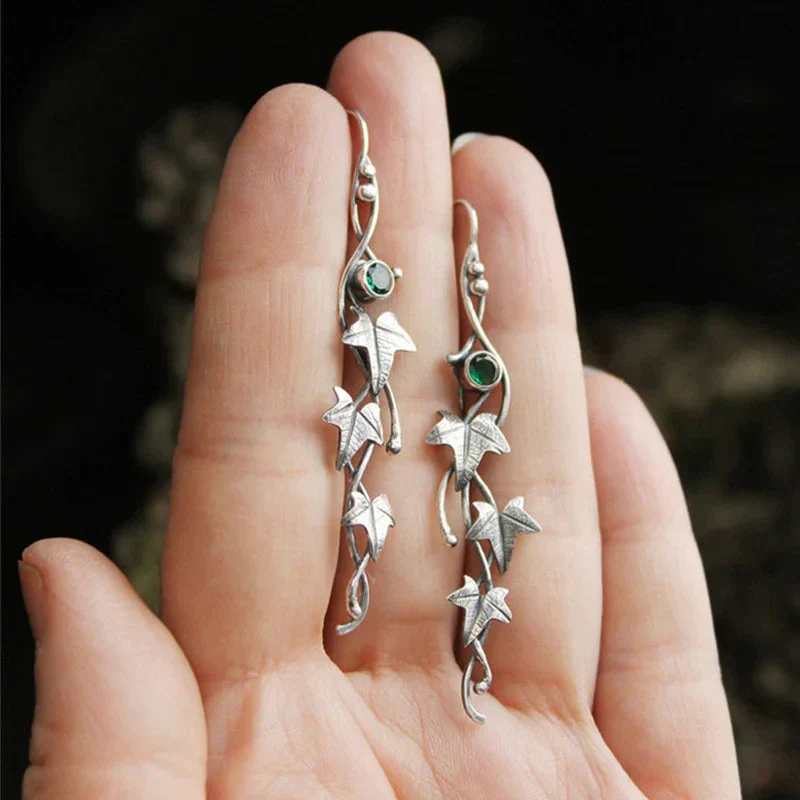 Antique Leaf Elf Earrings | White Gold - Image 3