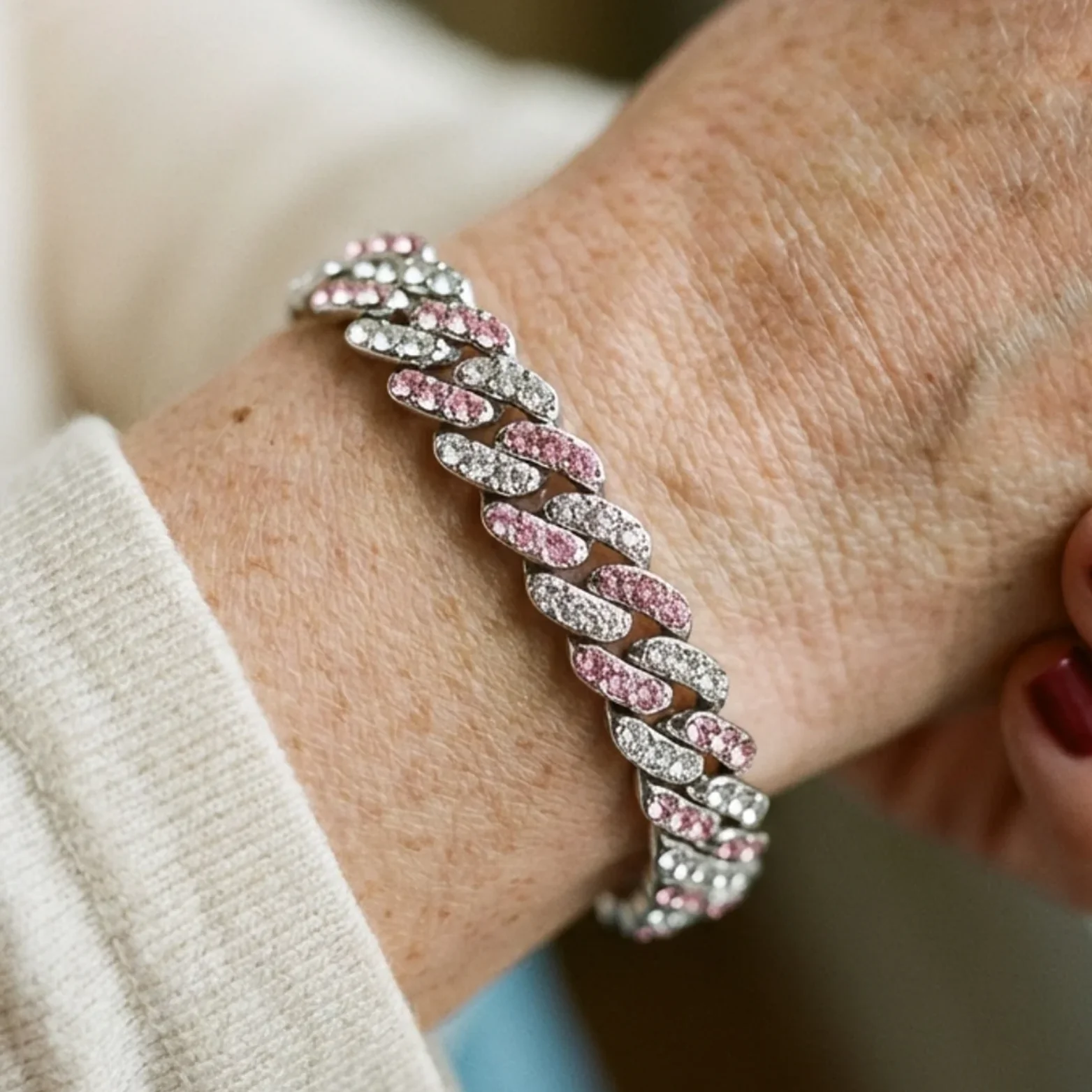 Arctic Blush Cuban Bracelet | White Gold - Image 2
