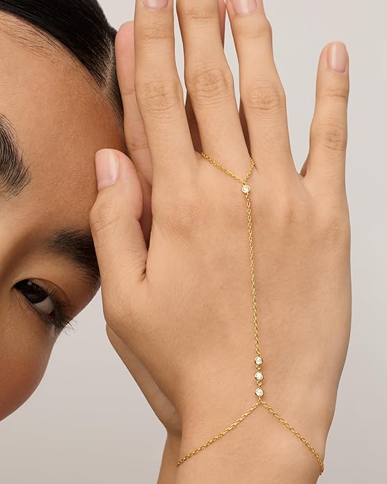 Beaded Handchain Bracelet | Gold - Image 2