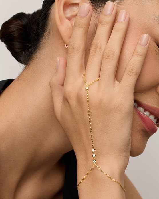 Beaded Handchain Bracelet | Gold - Image 3