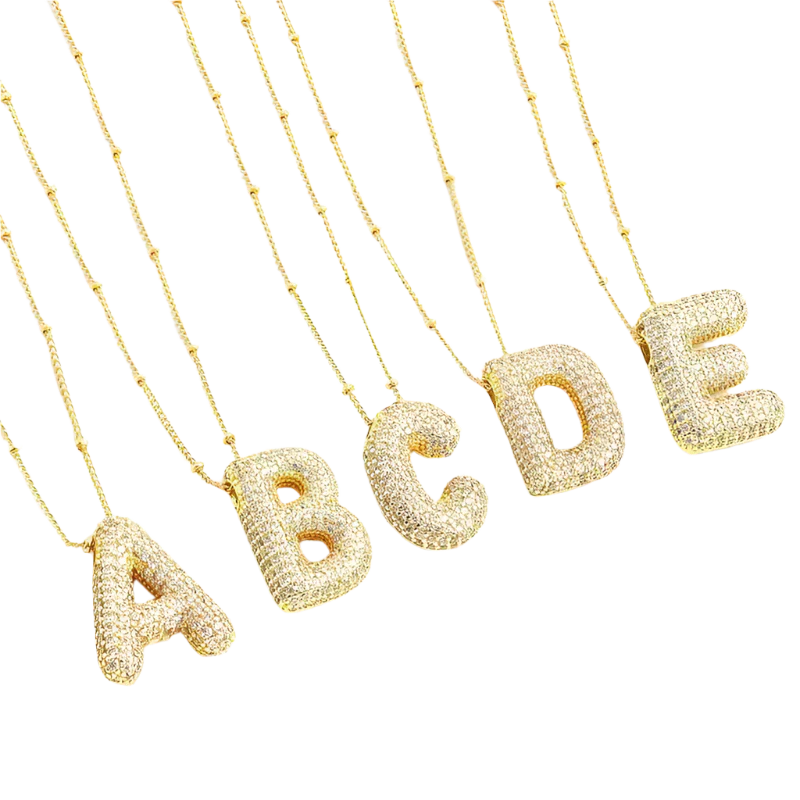 Bubble letter initial necklace set | White Gold - Image 2