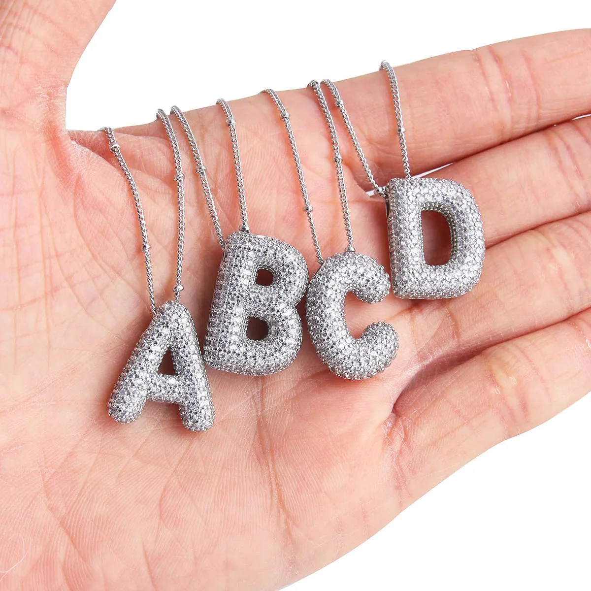 Bubble letter initial necklace set | White Gold - Image 4
