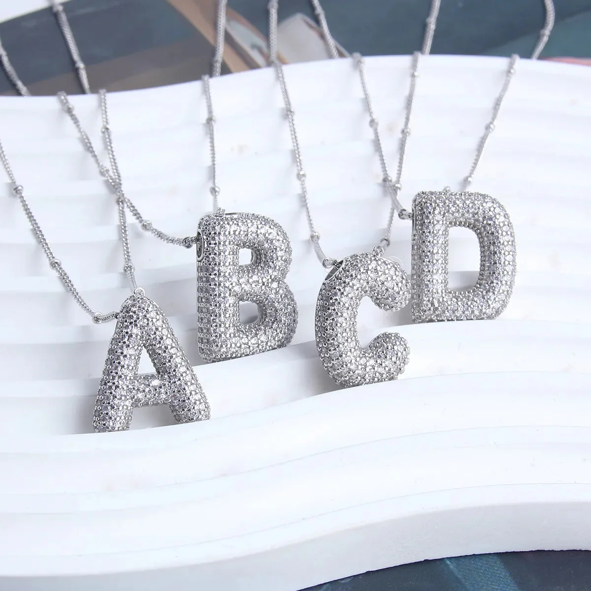 Bubble letter initial necklace set | White Gold - Image 7