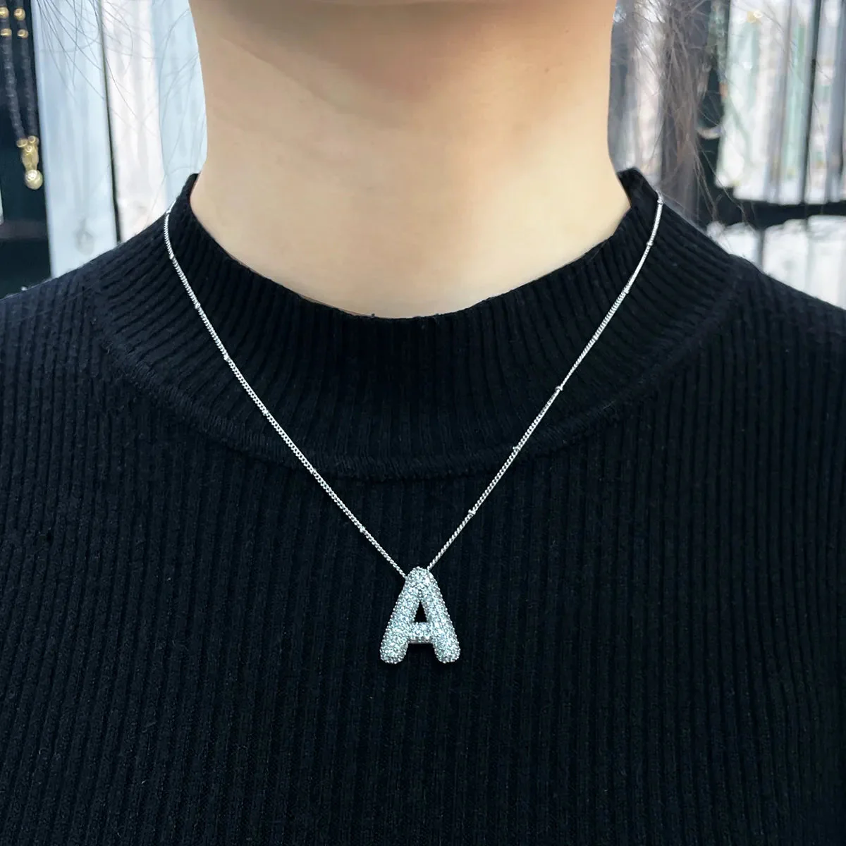Bubble letter initial necklace set | White Gold - Image 9