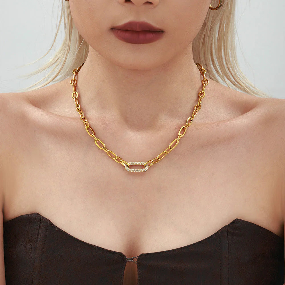 Paved Chunky Chain Link Jewelry Set | Gold - Image 5