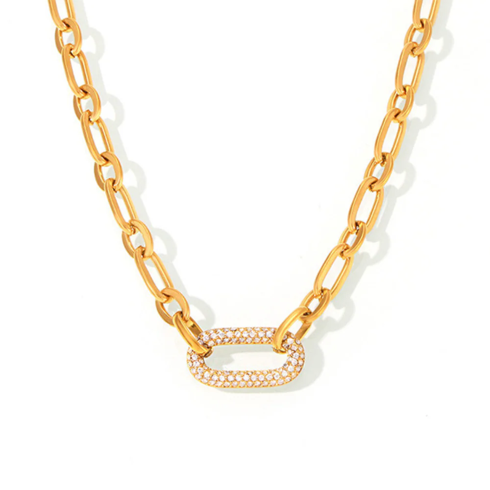 Paved Chunky Chain Link Jewelry Set | Gold - Image 6