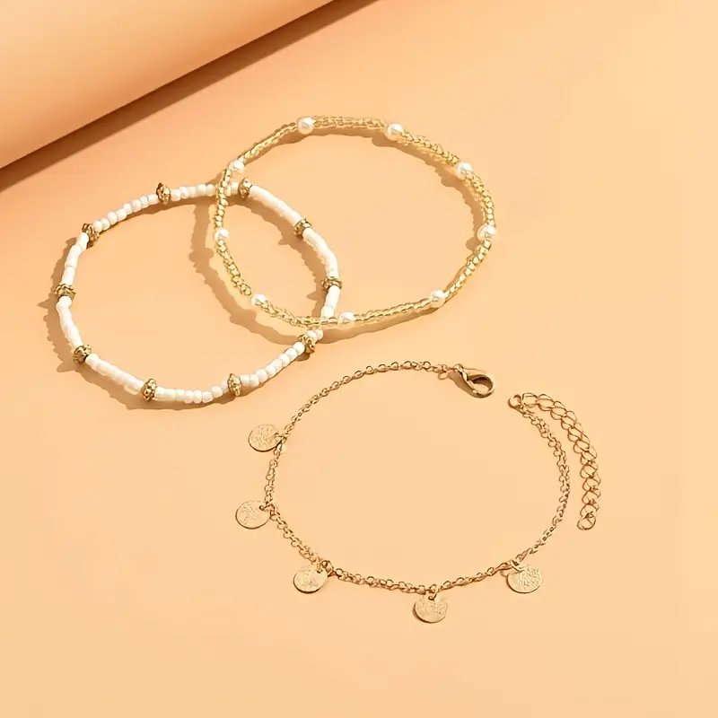Coastal Charm 3-Piece Layered Anklet Set | Gold - Image 2