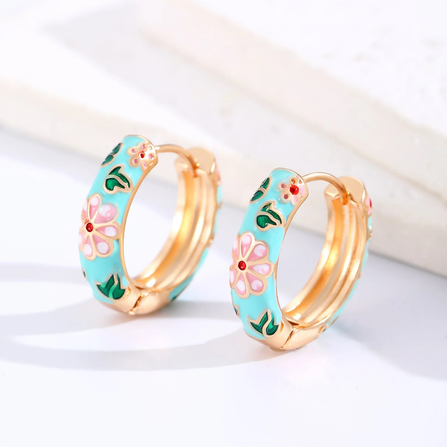 Colorful Floral Hoop Earrings | Gold