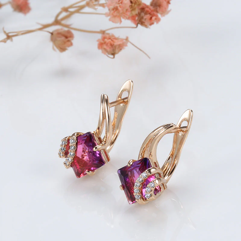 Crimson Square Crystal Earrings | Rosegold - Image 3