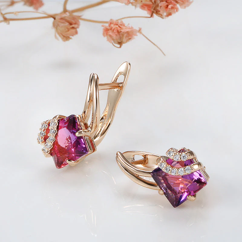 Crimson Square Crystal Earrings | Rosegold - Image 4