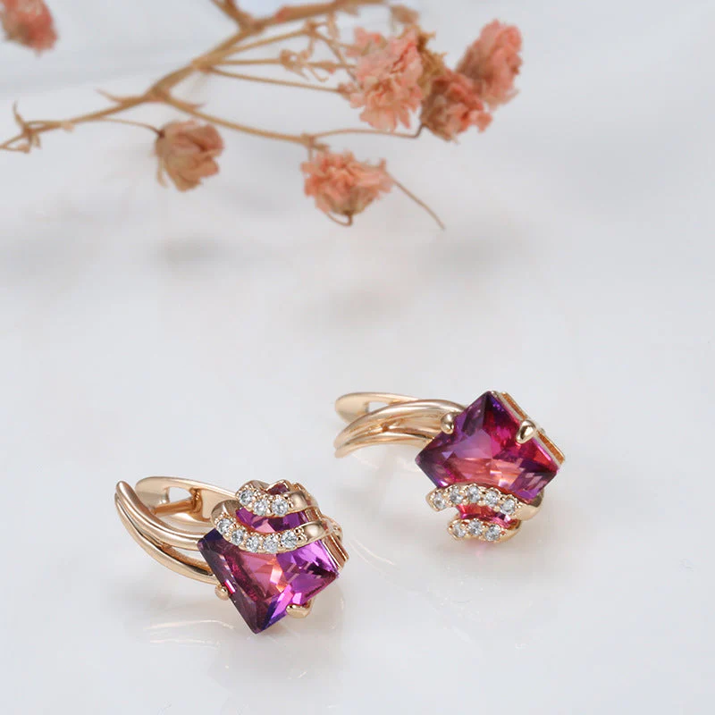 Crimson Square Crystal Earrings | Rosegold - Image 5