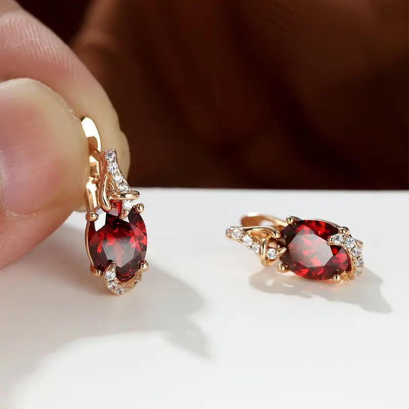Crimson Twilight Drop Earrings | Gold - Image 3