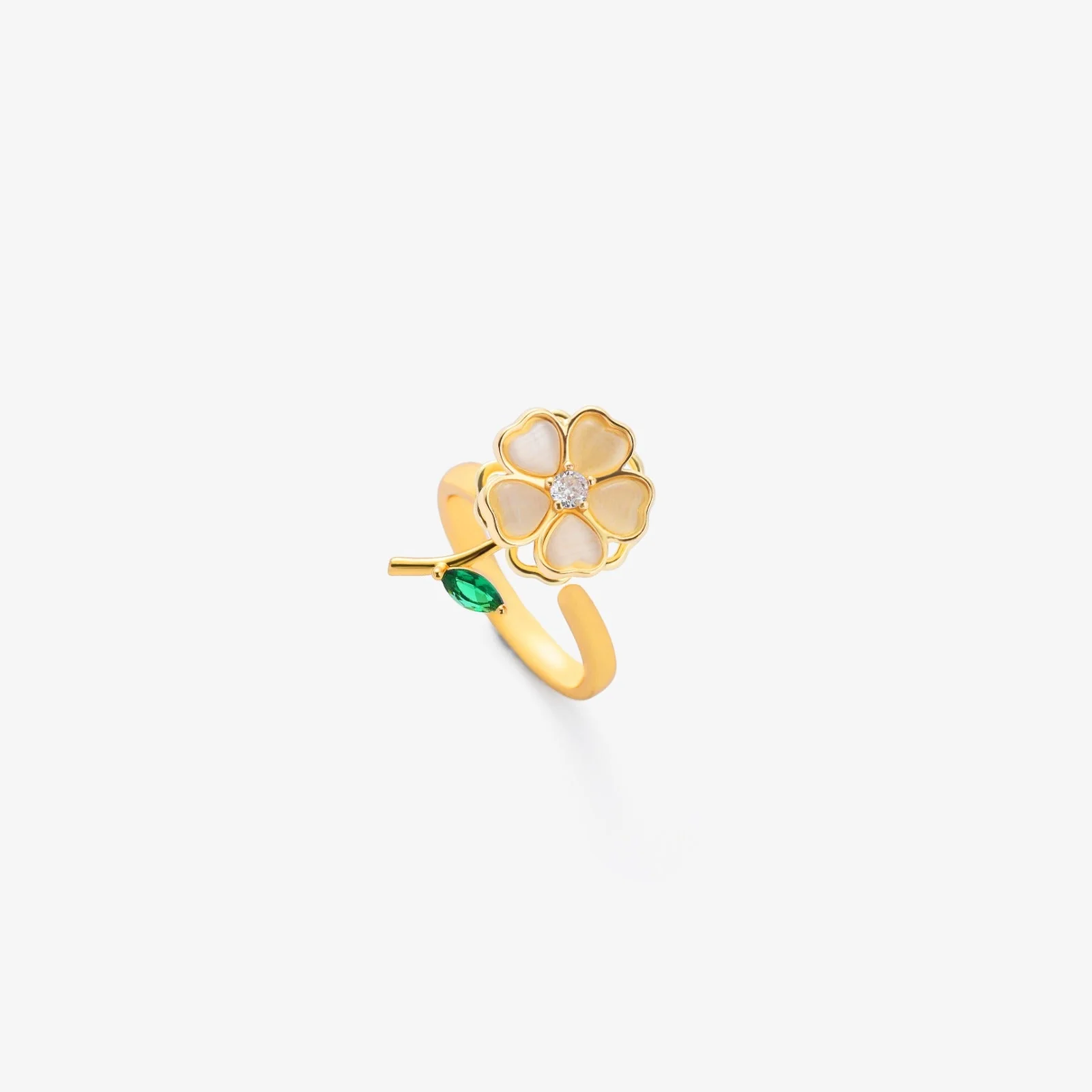 Emerald Leaf Flower Spinning Ring | Gold