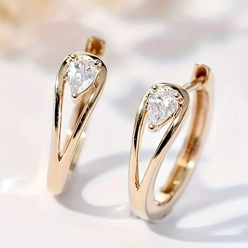 Exquisite Zirconia Golden Drop Earrings | Gold