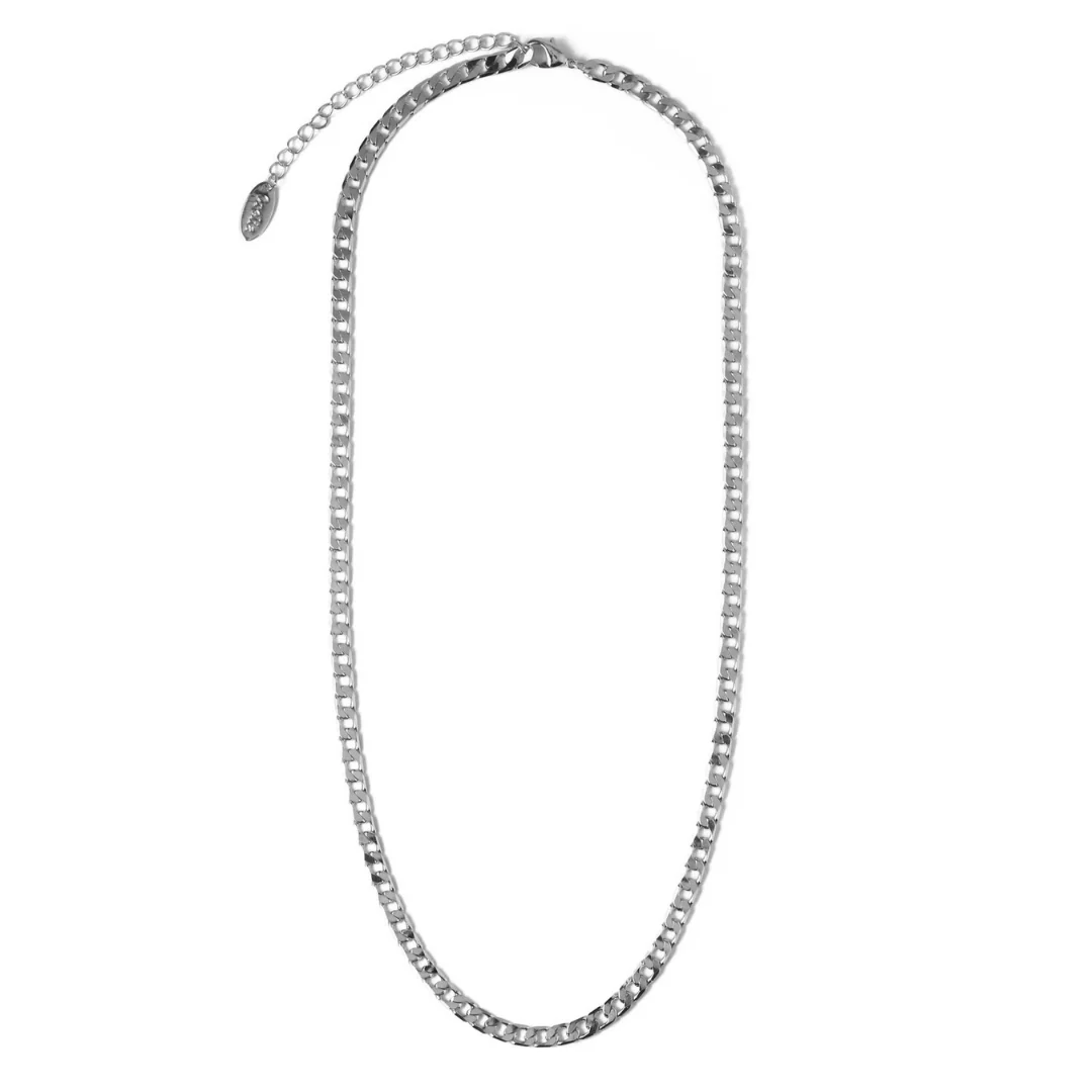 Flat Link Curb Chain Necklace | White Gold - Image 2