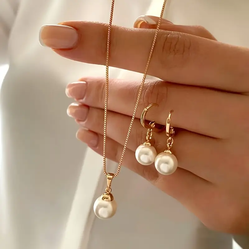 Golden Grace Pearl Jewelry Set | Gold - Image 3