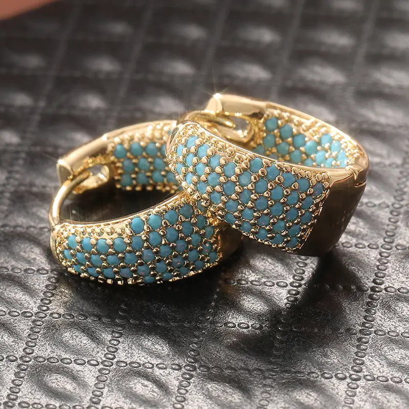 Golden-Tone Turquoise Beaded Hoop Earrings | Gold - Image 2