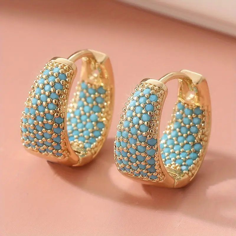 Golden-Tone Turquoise Beaded Hoop Earrings | Gold - Image 4
