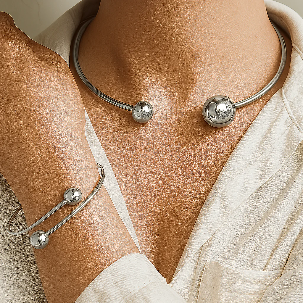 Minimalist Glow Collar & Cuff Bracelet Set | Gold - Image 2