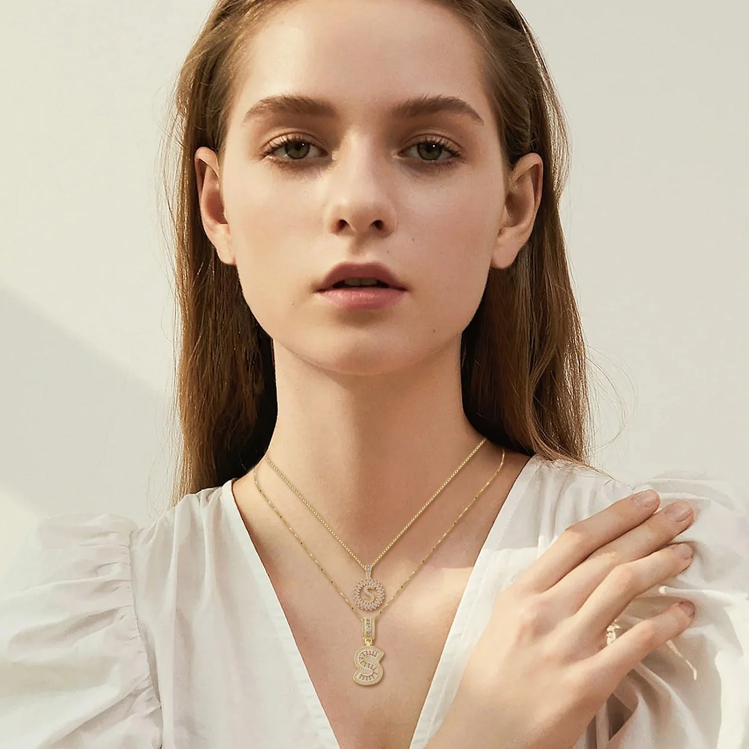 Pave letter initial necklace set | Gold - Image 4