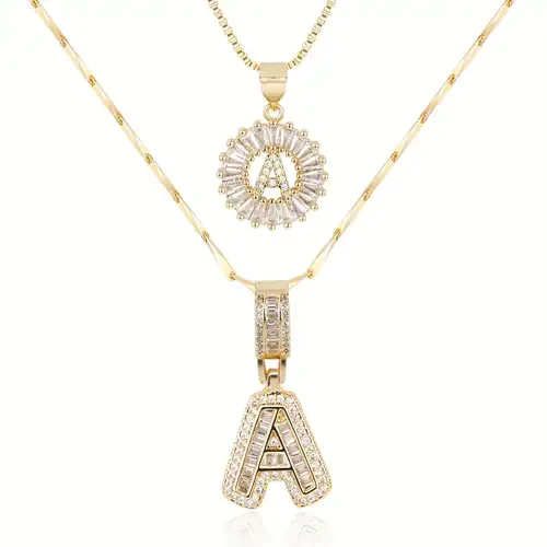 Pave letter initial necklace set | White Gold - Image 2