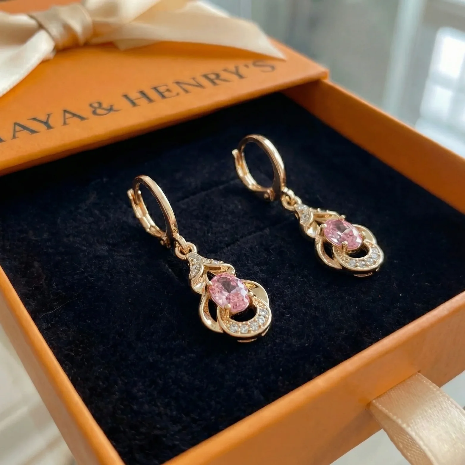 Moonlit Blush Teardrop Earrings | Rose Gold