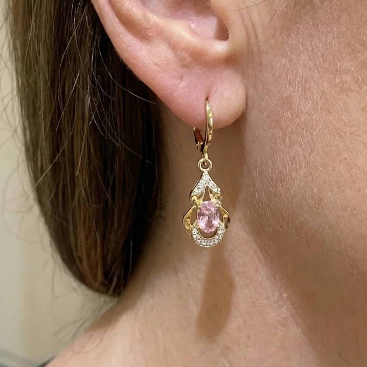 Moonlit Blush Teardrop Earrings | Rose Gold - Image 2