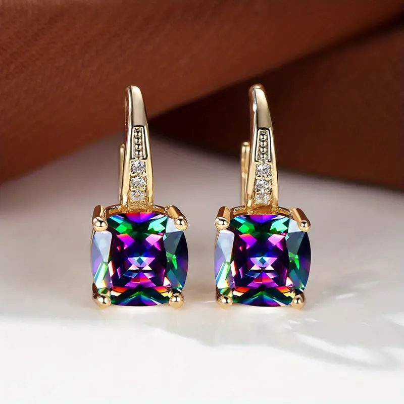 Mystic Sapphire Stone Hoop Earrings | Gold - Image 2