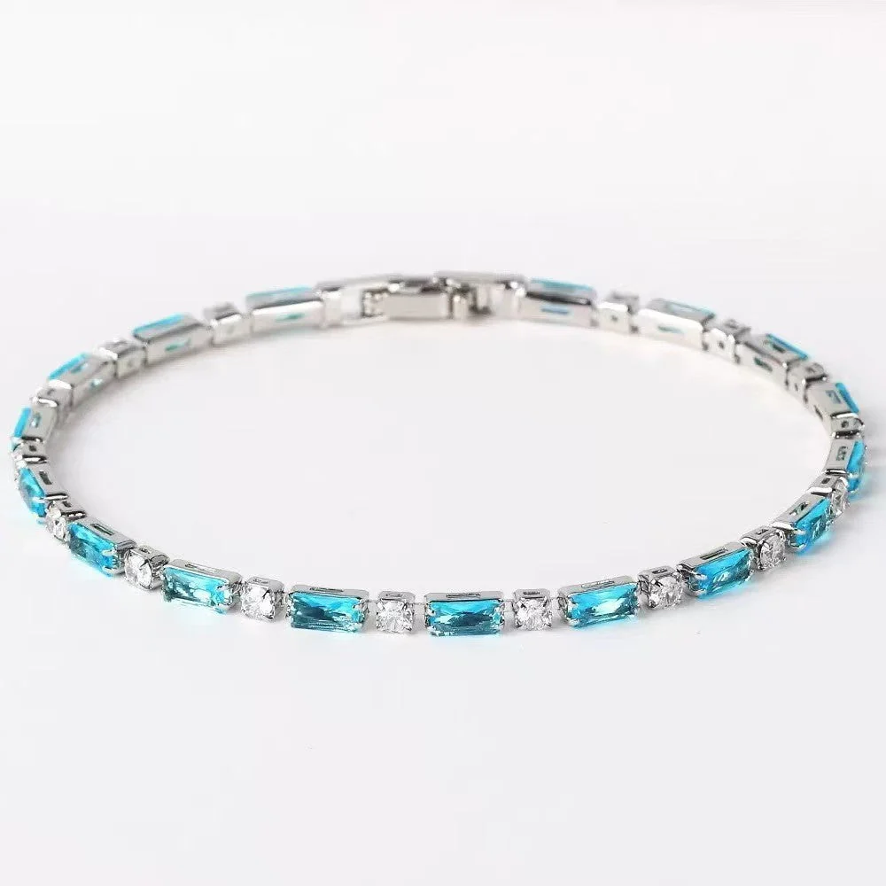 Natural Turquoise Stone Bracelet | White Gold