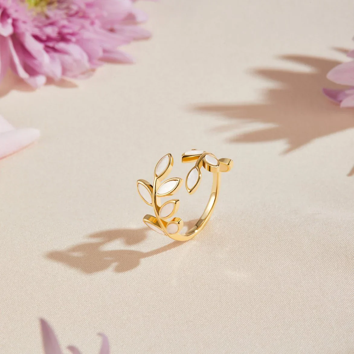 Neraya Delicate Leaf Open Ring | Gold - Image 2