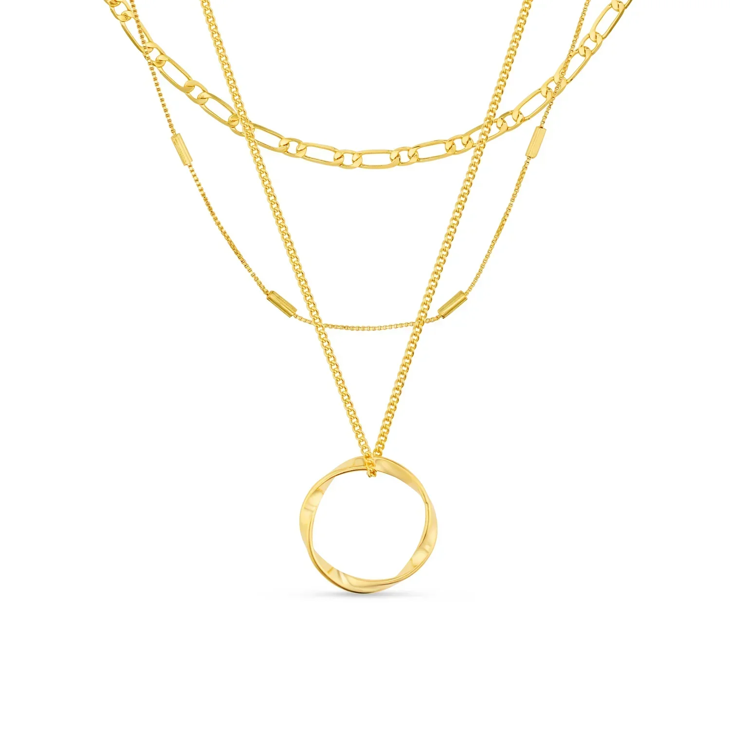 Open Circle Three Row Necklace | Gold
