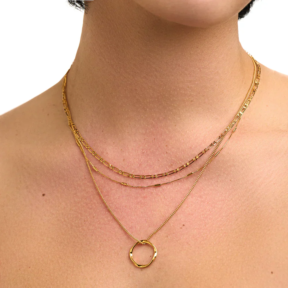 Open Circle Three Row Necklace | Gold - Image 4