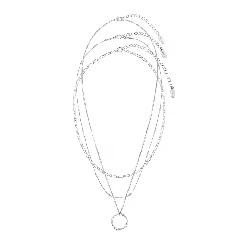 Open Circle Three Row Necklace | White Gold - Image 2