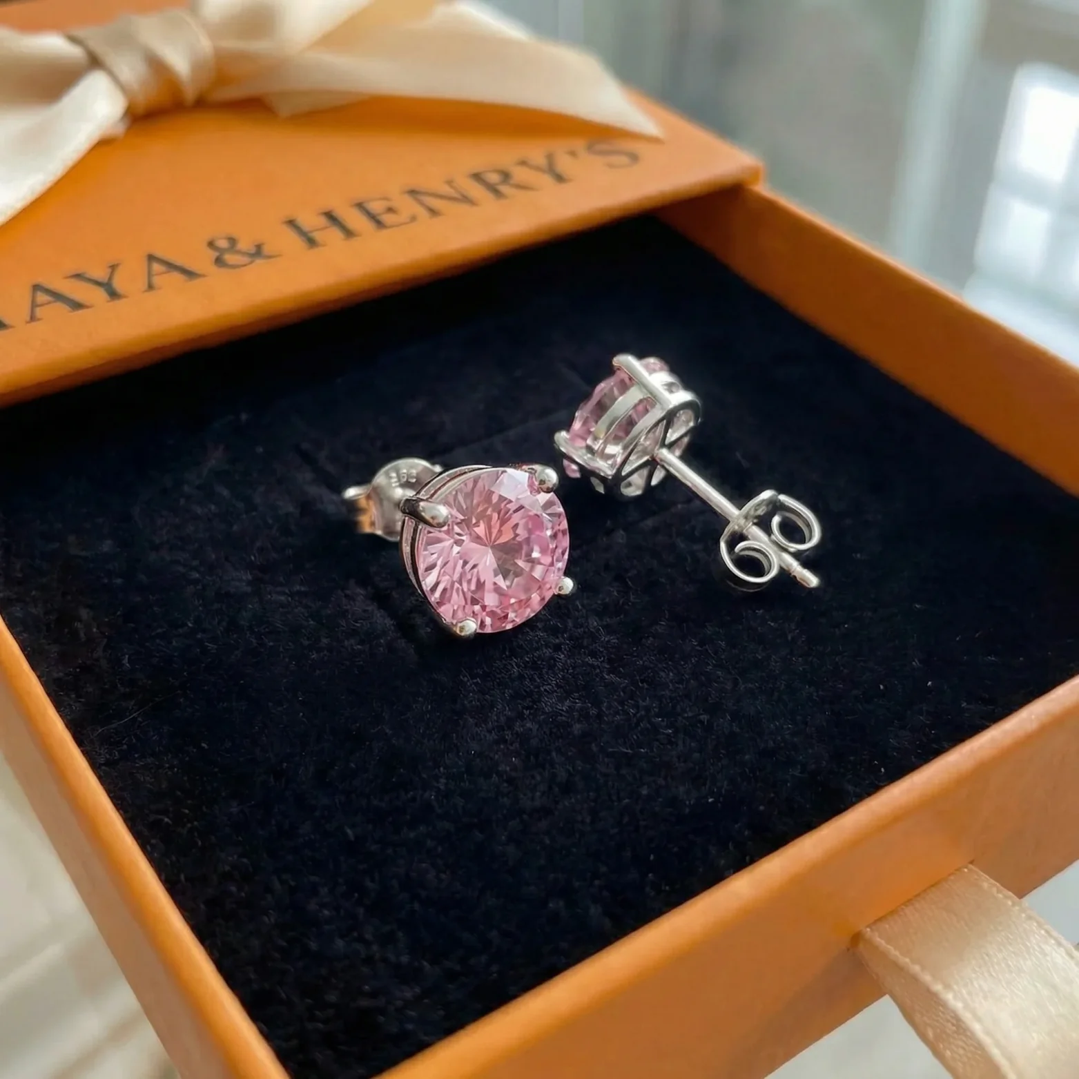 Pink Sapphire Round Studs | White Gold