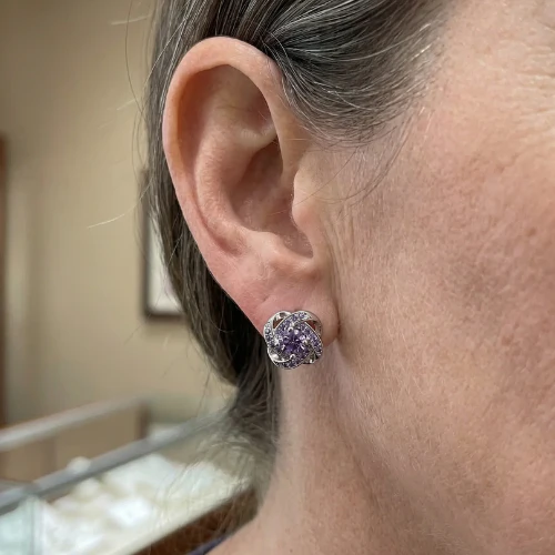 Purple Crystal Knot Earrings | White Gold - Image 2