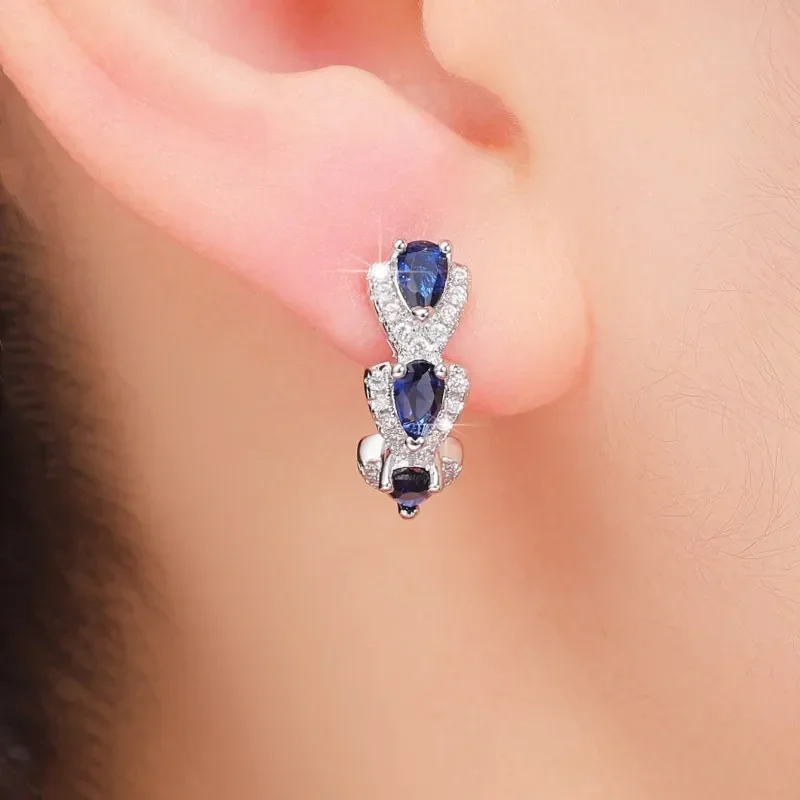 Royal Sapphire Crest Earrings | White Gold - Image 2