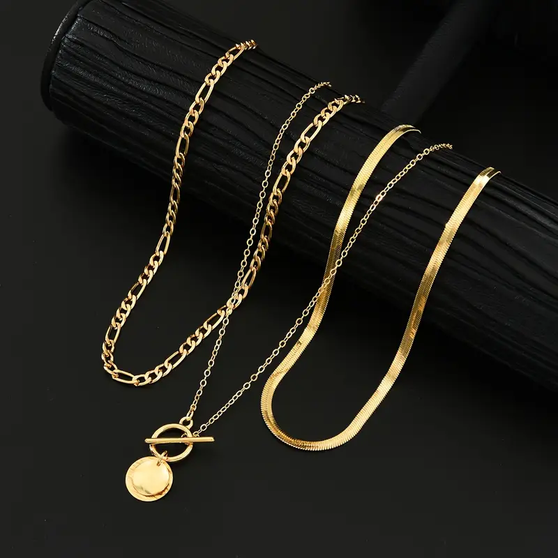 Savira Textured Coin Layered Necklace | Gold - Image 2