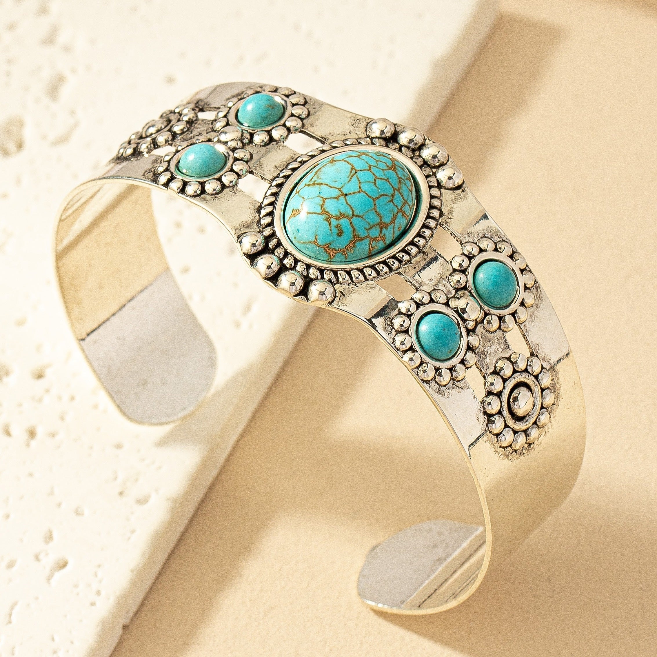Seren Turquoise Cuff Bracelet | White Gold - Image 2