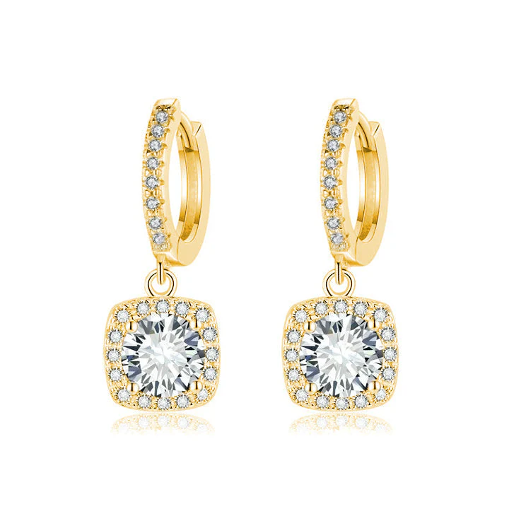 Square Halo Drop Earrings | Gold