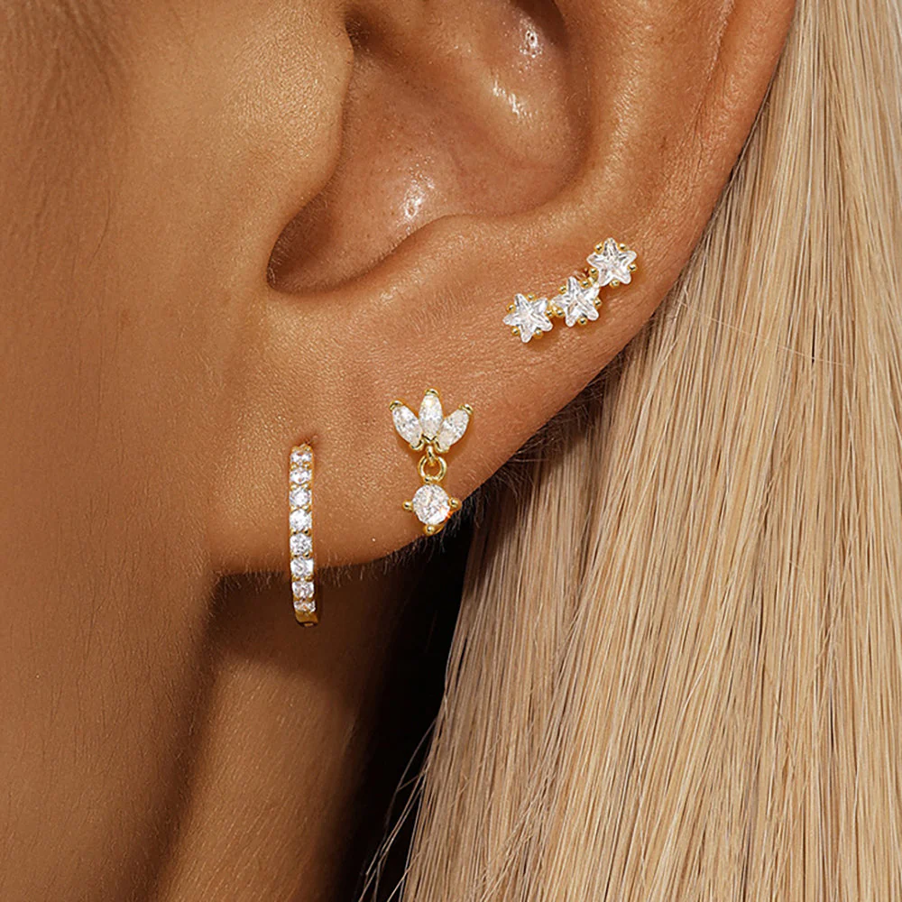 Trio Mila Essentials One-Sided Earrings Set | Gold - Image 2