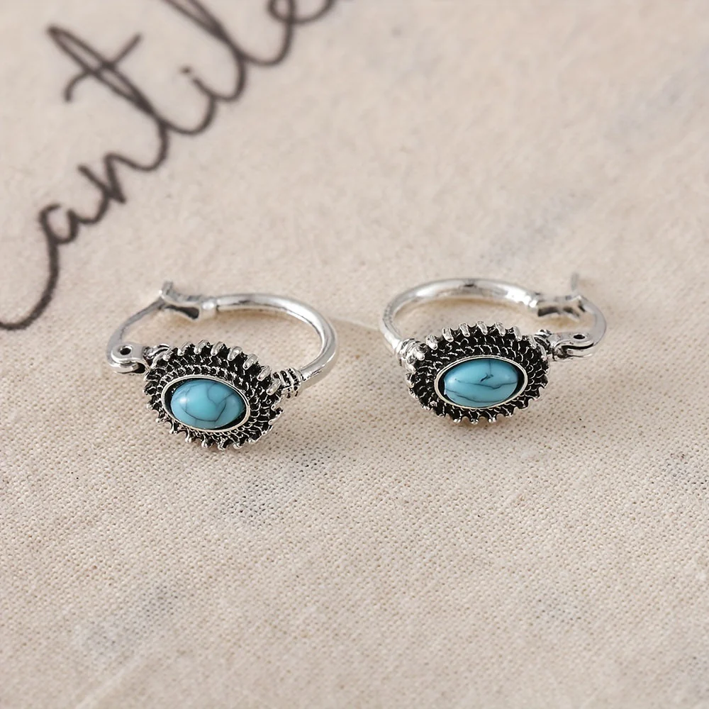 Turquoise Crest Hoop Earrings | White Gold - Image 2