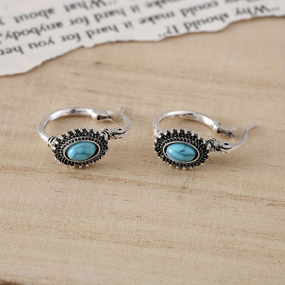 Turquoise Crest Hoop Earrings | White Gold - Image 3
