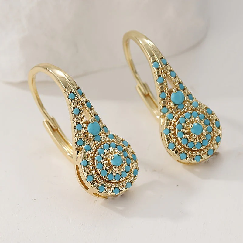 Valenne Turquoise Cluster Earrings | Gold - Image 2