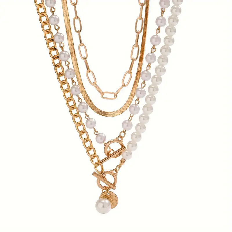 Vintage Pearl & Gold Snake Chain Necklace Set | Gold - Image 2