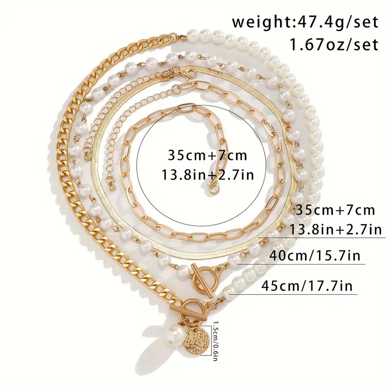 Vintage Pearl & Gold Snake Chain Necklace Set | Gold - Image 7