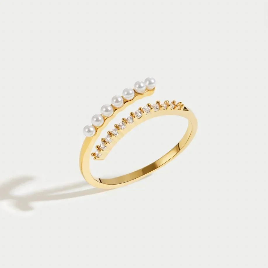 Virelle Pearl Crystal Open Ring | Gold - Image 3